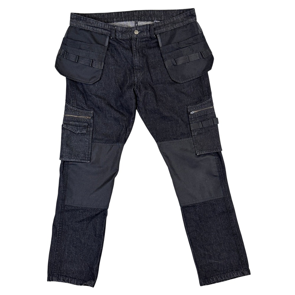 Craze Mens Black Denim Utility Cargo Pants 38 Short Multi Workwear Tactical